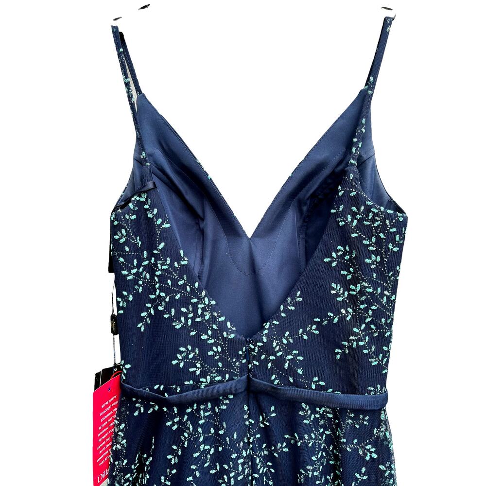 Terani Couture Glamour Deep-V Back Gown w/ Beading | sz 0 | Navy Teal | NEW! - Picture 7 of 10